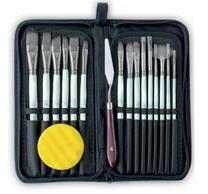 Без бренда «Коробка 50 шт.: Набор кистей для рисования в чехле, премиум набор (15 нейлоновых кистей, 1 мастихин) белые» в Чебоксарах