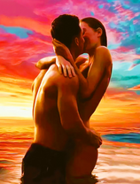 Страстный поцелуй на закате