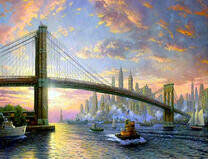 Оживлённое движение под мостом Нью-Йорка