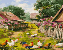 Деревенский дворик с курами