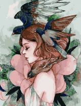 Без бренда «Девушка с большим цветком и птицы» в Чебоксарах в интернет-магазине  Без бренда «Девушка с большим цветком и птицы» в Чебоксарах