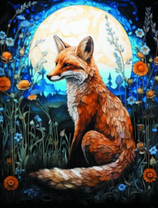 Ночная лиса среди цветов