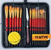 Без бренда «Набор кистей для рисования в чехле, премиум набор (15 нейлоновых кистей, 1 мастихин) красные» в Чебоксарах