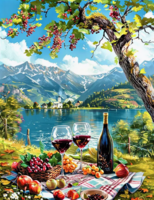 Без бренда «Винный натюрморт с бокалами, бутылкой вина, фруктами и ягодами» в Чебоксарах