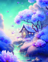 Маленький домик в сказочном лесу