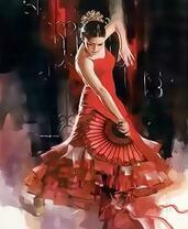 Танцовщица в красном платье с веером