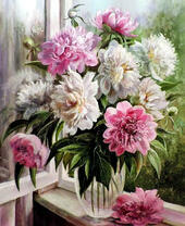 Без бренда «Пионы в прозрачной вазе у окна» в Чебоксарах